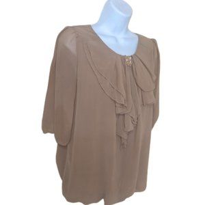 ---  Beige Short Sleeve Blouse Fits Medium